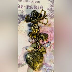 Vintage Gold Cupid Locket Brooch Signed Beau